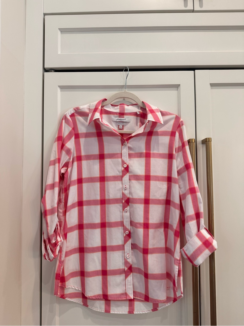 Foxcroft Pink and White Plaid Button-Down Shirt for Girls